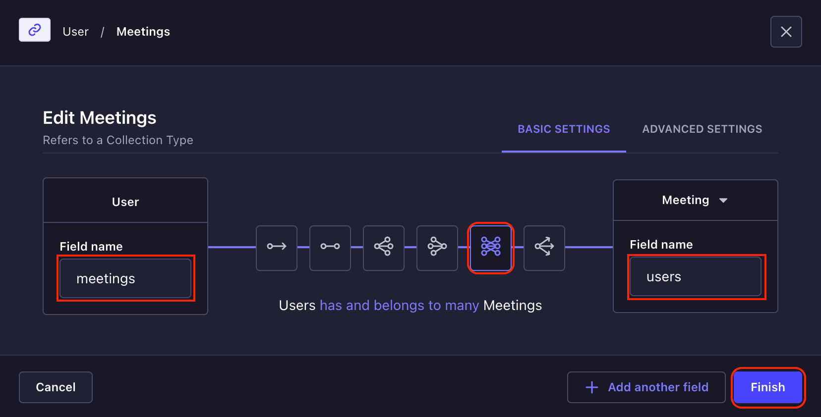 Adding Relation Field Between User and Meeting Collection Types.png