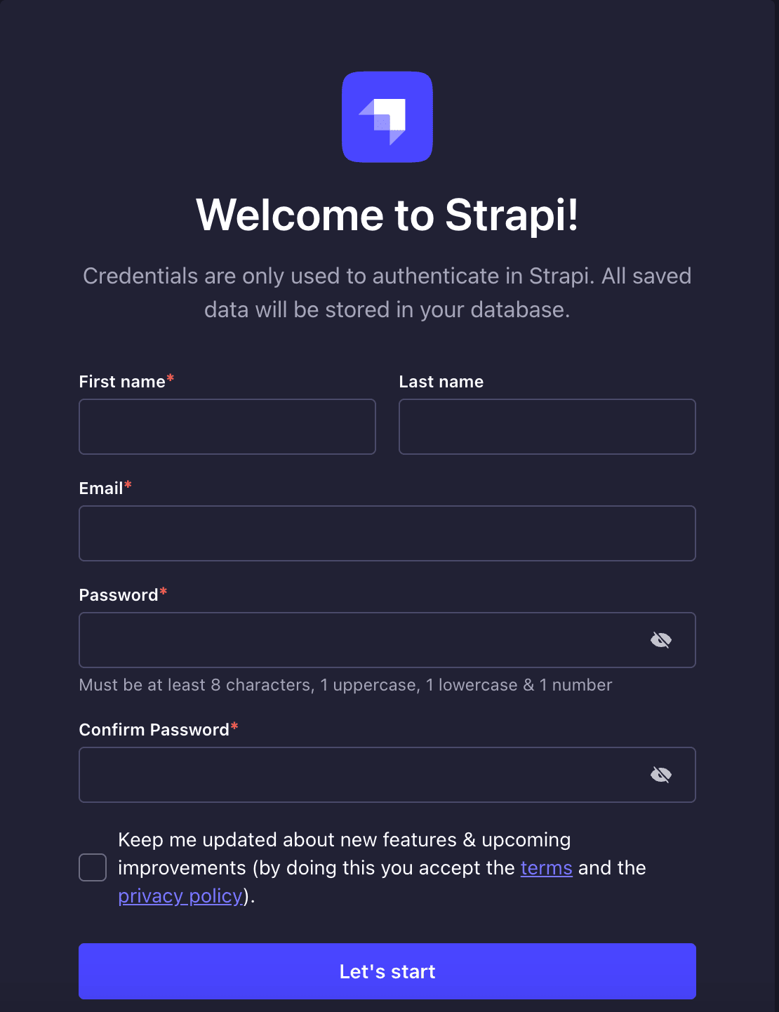 Strapi initial setup screen.png